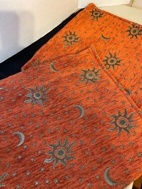 Pair of Celestial Sun & Moon Orange Accent Pillow Covers